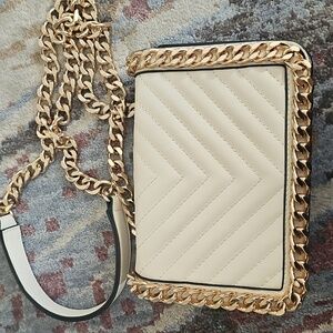 Aldo Quilted Cream Crossbody Bag with Gold Chain